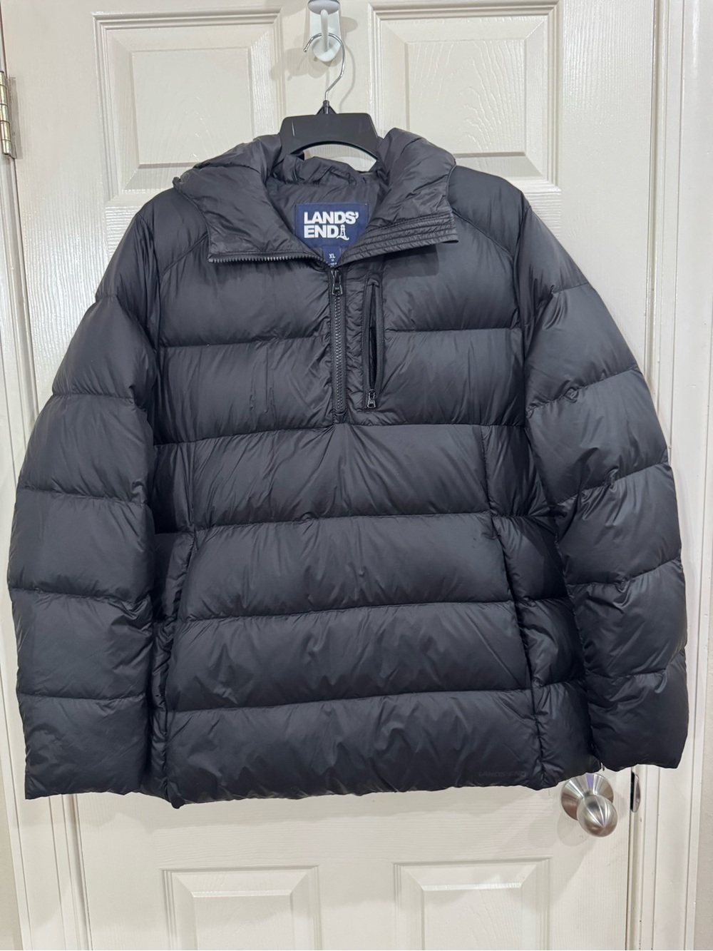 Lands' End Men's Black Quilted Puffer Hoodie